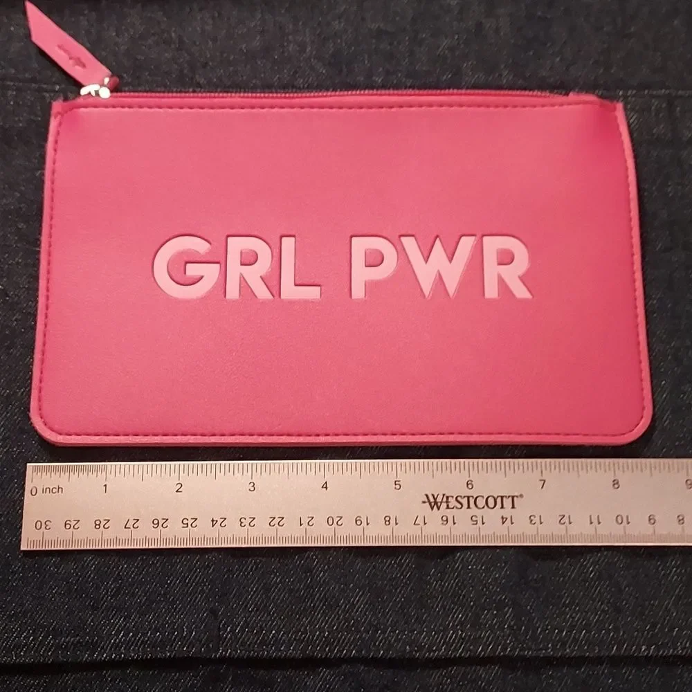 Nordstrom pink cosmetic bag pouch wallet vegan leather zippered girl power